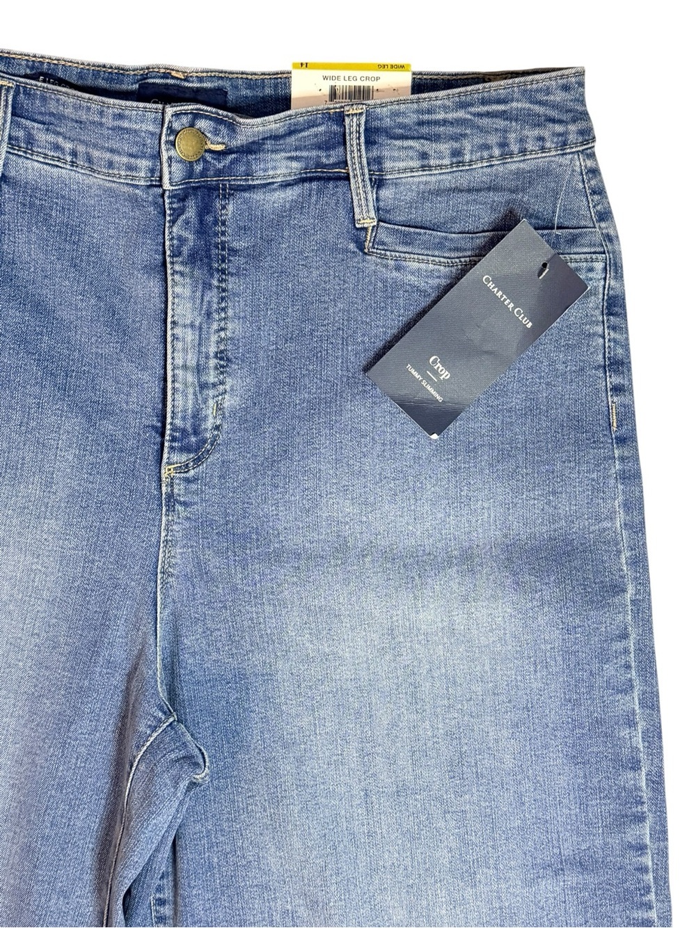 NWT Charter Club Wide Leg Crop Jeans Size 14 Light Wash Cropped Denim - Picture 4 of 10